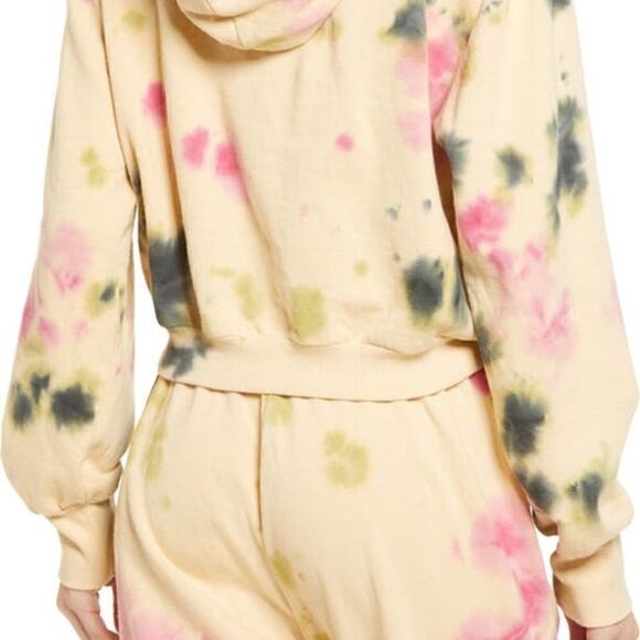 NWT! AFRM Sand Crumble Cropped Tie Dye Hoodie Sweatshirt Pink Blue Grunge - Picture 3 of 7